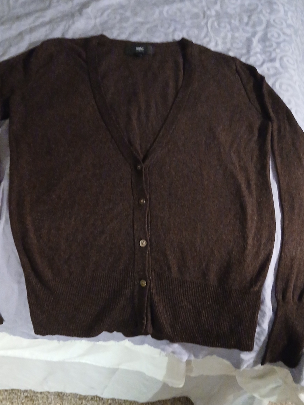 Mossimo Womens  Brown Button-Front V-Neck Sweater Cardigan